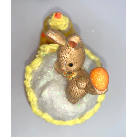 Vintage Chick Holding Egg Plante & Tumbling Bunny Deb O. Original Designs OOAK - Picture 16 of 16